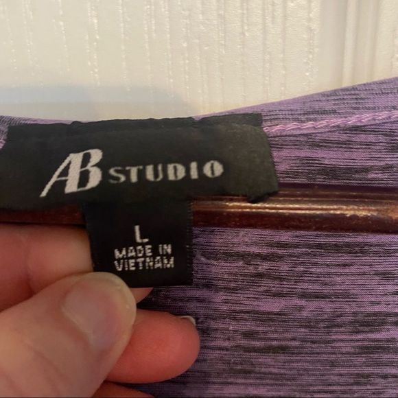 AB STUDIO Heather Purple Lilac Tiered Layered Ruffle Top Shirt Blouse Stretch L - Picture 10 of 11